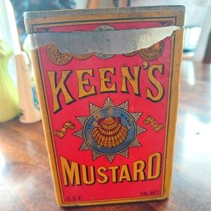 Vintage Keens Mustard Tin Torn Home Decor Rustic Cottage Farm House